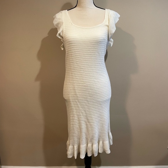 House of Harlow 1960 Knit Ruffle Cream Dress - Picture 3 of 14